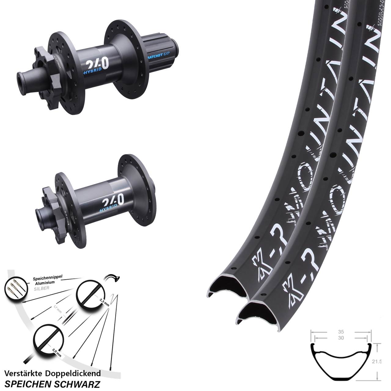 Disc Laufradsatz 29 Zoll KX-R Mountain DT Swiss 240 Hybrid 8-11 fach HG Boost