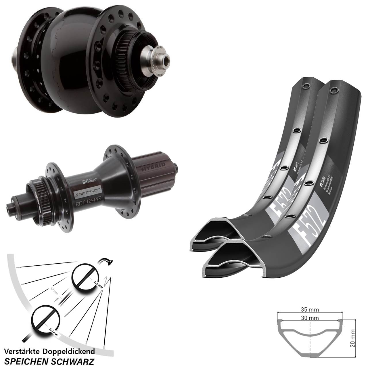 DT Swiss F 572 370 Hybrid SON 28 27,5 Zoll Disc Laufradsatz QR 8-11 fach HG