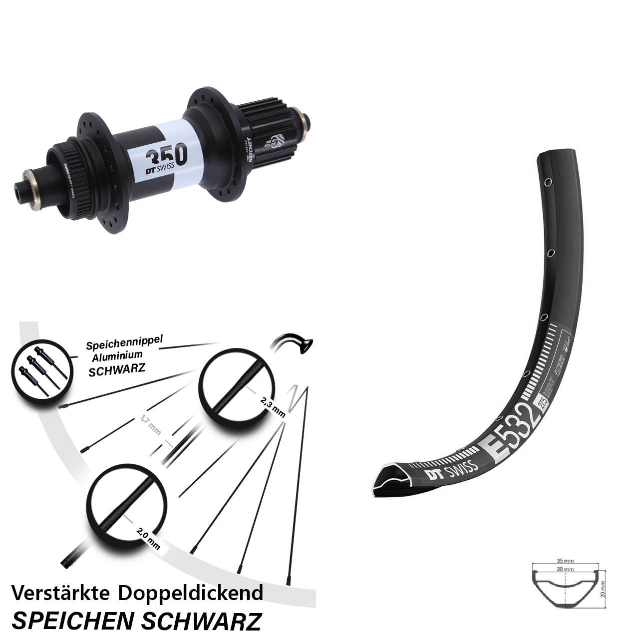 DT Swiss E532-350 Ratchet 36 27,5 Zoll Disc Laufrad QR Micro Spline