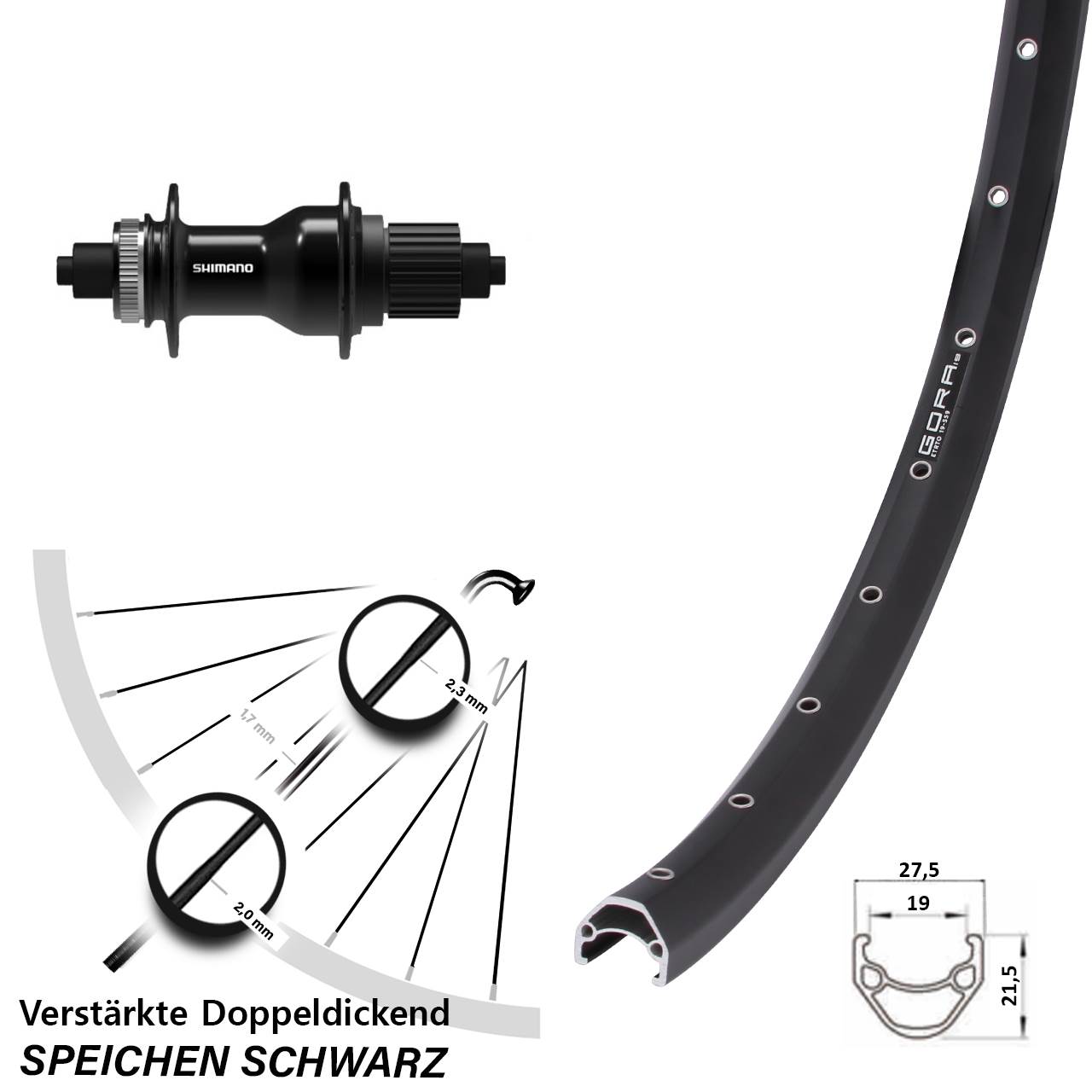 29 Zoll Gora 19 Shimano FH-QC500 Disc Hinterrad für Schnellspanner Micro Spline