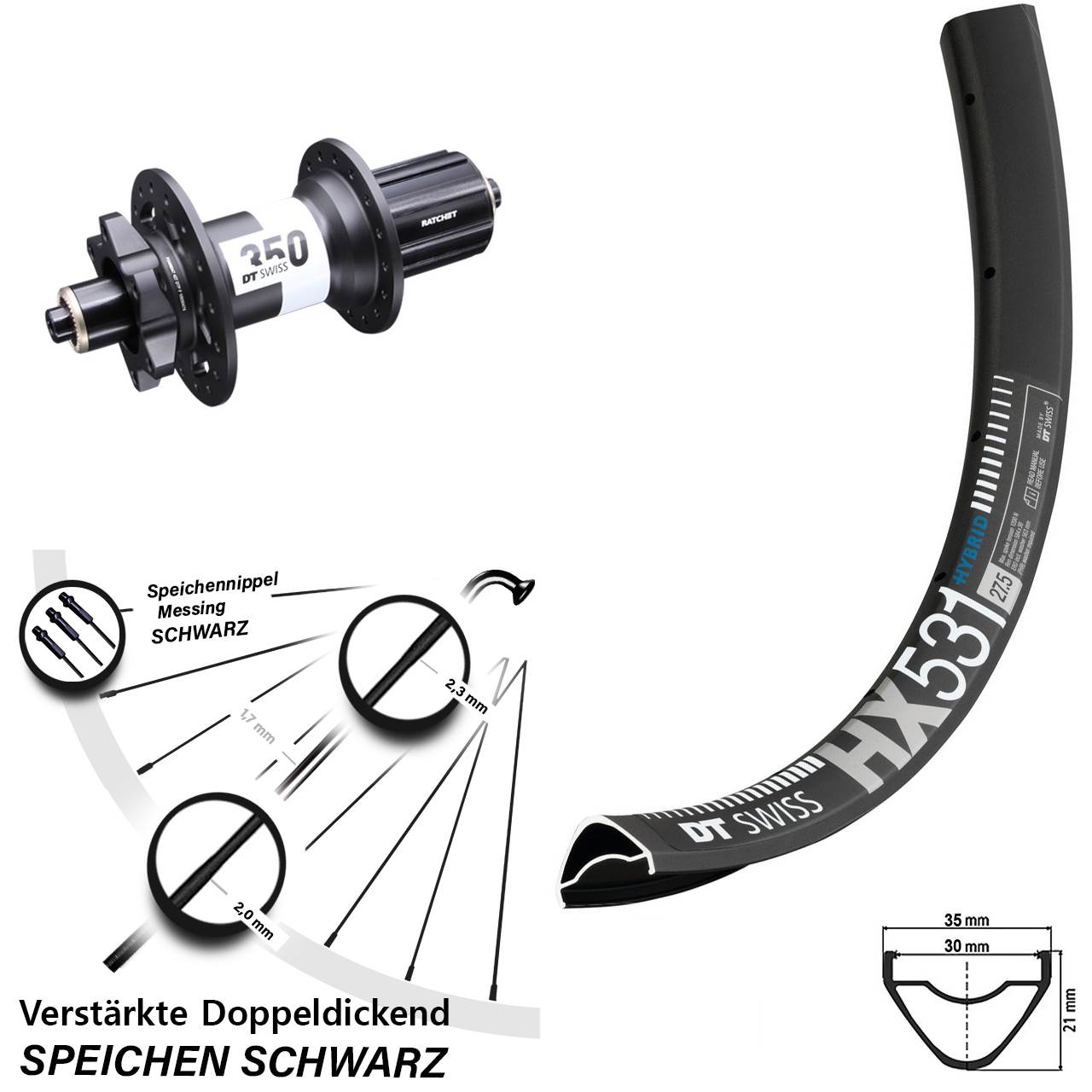 29 Zoll DT Swiss HX531 DT Swiss 350 Disc Hinterrad für Schnellspanner 8-11 fach
