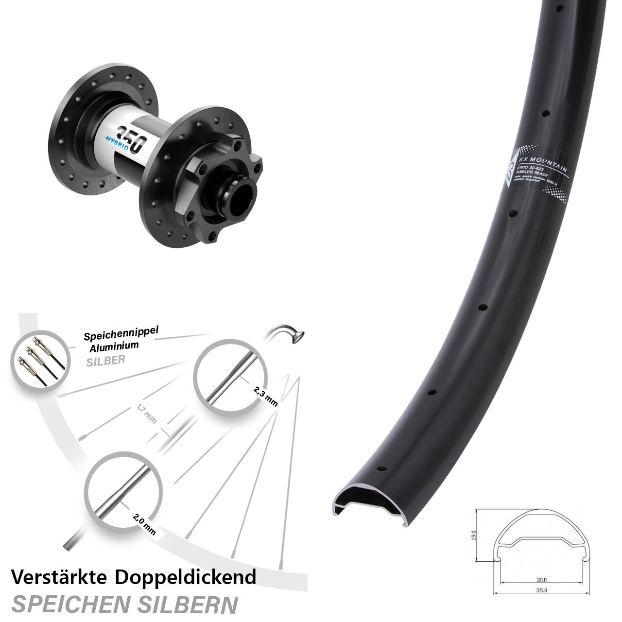 29 Zoll KX Mountain DT Swiss Hybrid 350 Vorderrad 6-Loch für Schnellspanner