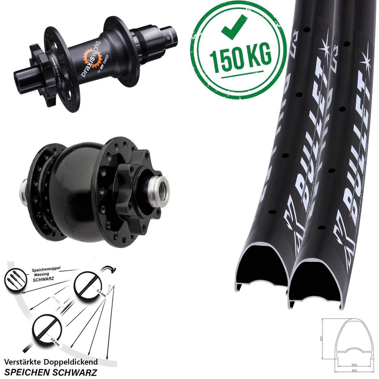 28 Zoll KX Bullet OS DT Swiss 350 SON 28 6-Loch Laufradsatz 12x100/142 XD