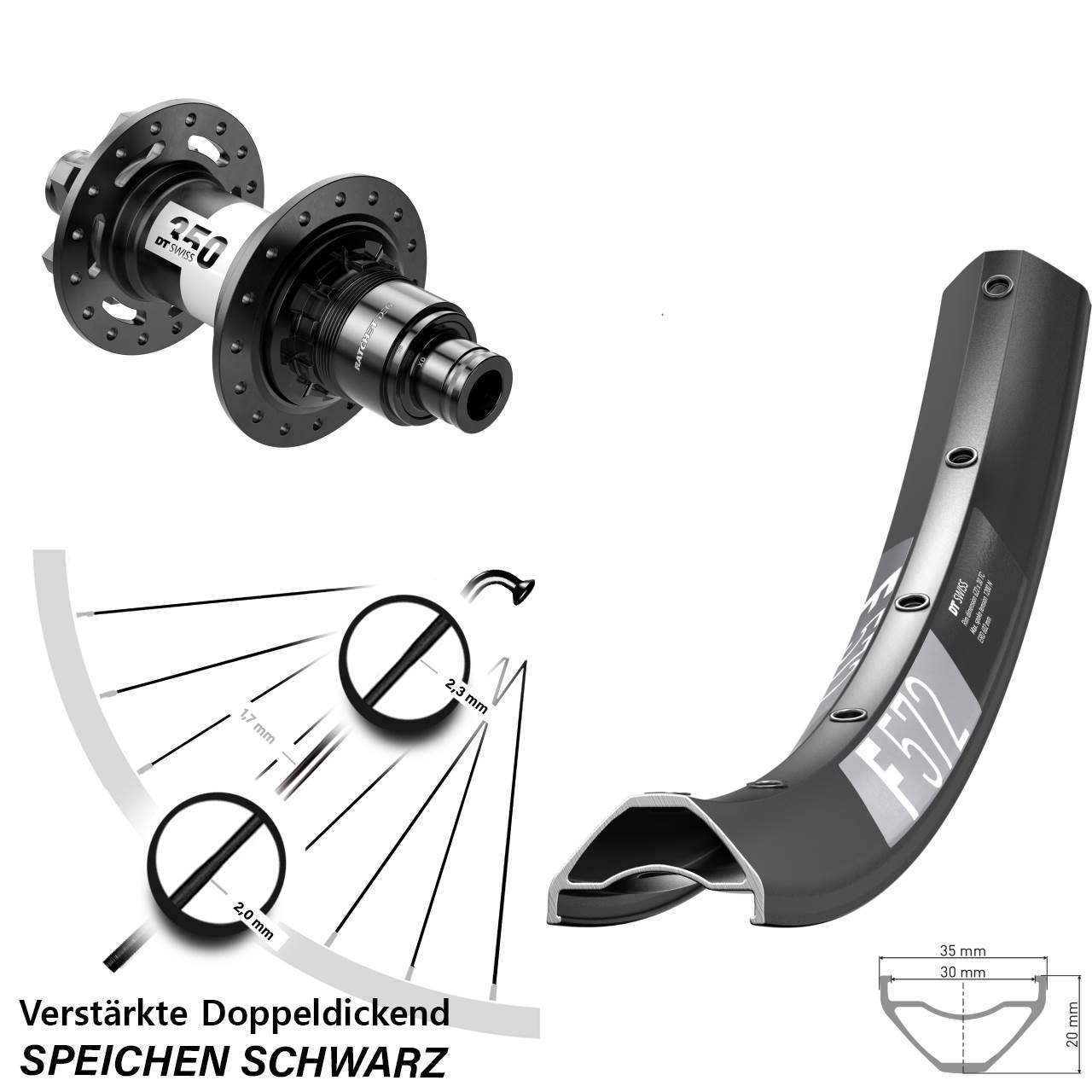 Hinterrad 6-Loch 12x148 27,5 Zoll DT Swiss F572-350 DEG72 SRAM XD