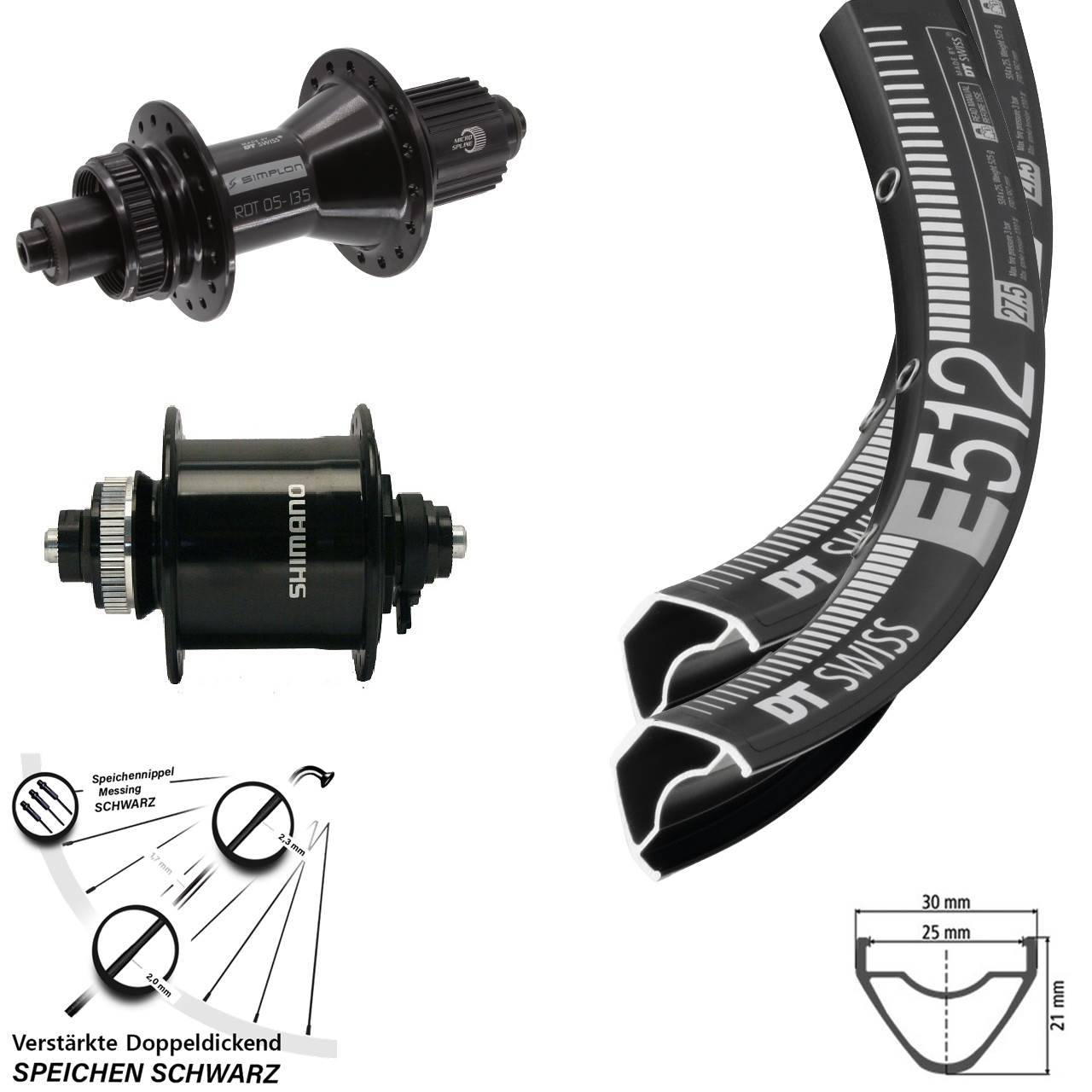 DT Swiss E512-370 Hybrid Shimano UR700 Laufradsatz 27,5 Zoll Micro Spline