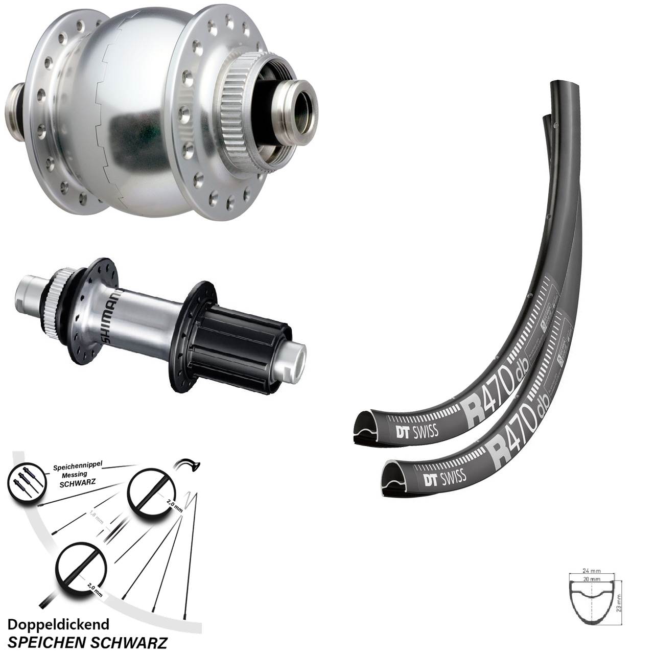 28 Zoll DT Swiss R470 SONdelux Shimano RS770 Disc Laufradsatz 12x100/142 8-12 fach