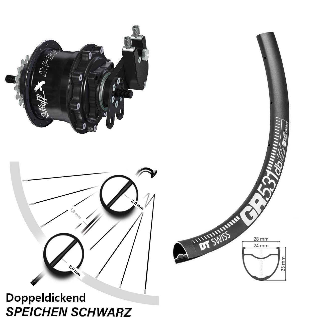 Hinterrad 27,5 Zoll DT Swiss GR 531 Disc Rohloff Speedhub 500/14 TS DB Tandem schwarz