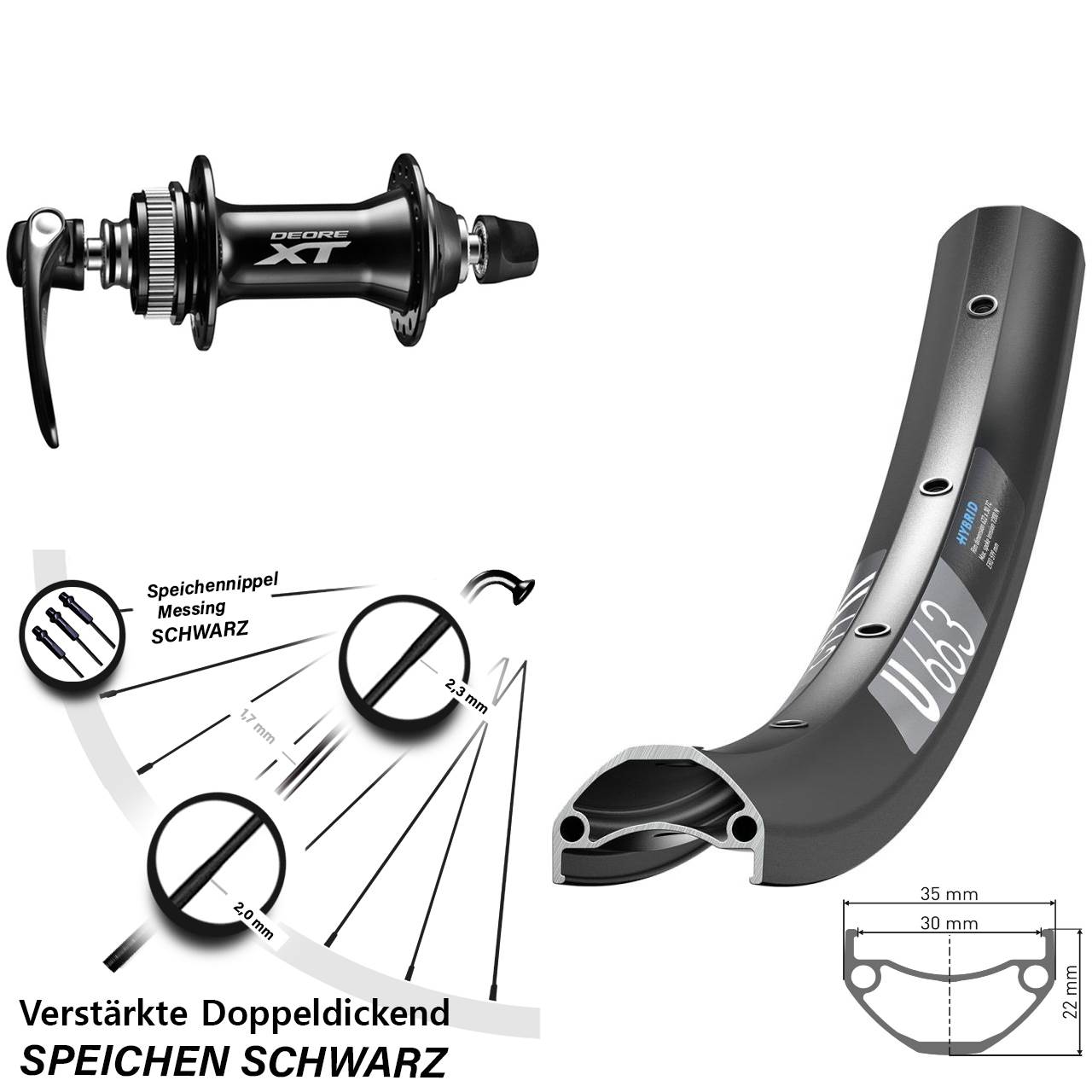 Disc Laufrad für Schnellspanner 20 Zoll DT Swiss U 663 Shimano Deore XT HB-M8000