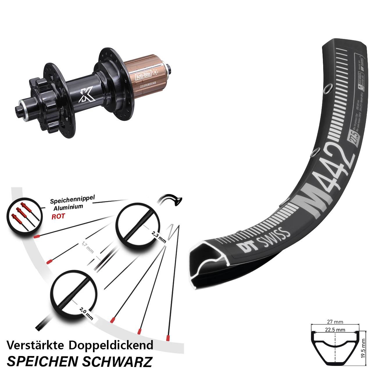 Hinterrad 6-Loch 29 Zoll DT Swiss M442 KX-M 8-12 fach QR