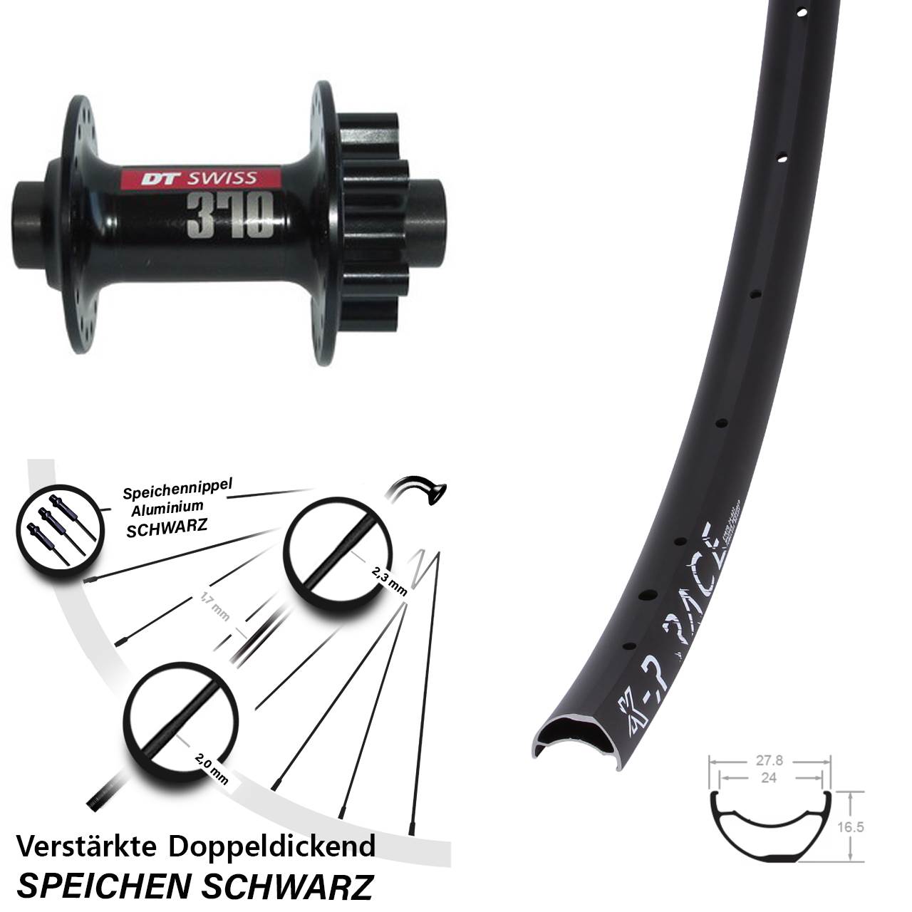 28 Zoll KX-R Race DT Swiss 370 Vorderrad 6-Loch 12x100