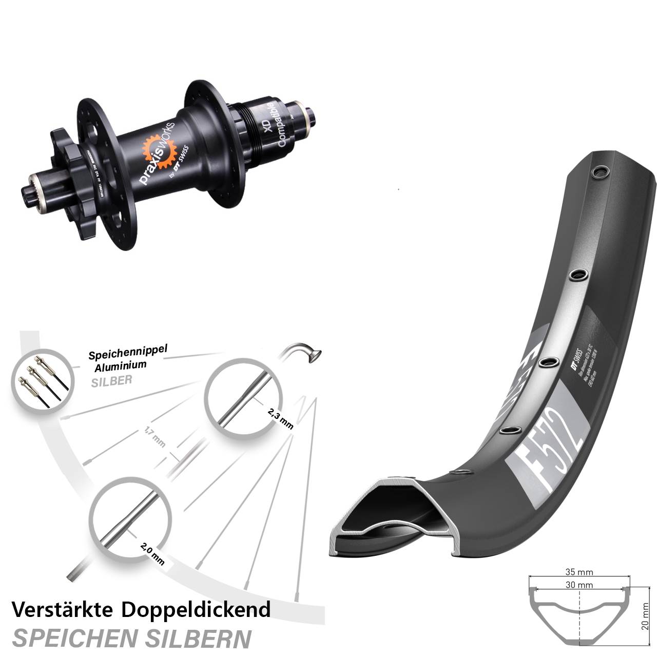 6-Loch Hinterrad 29 Zoll DT Swiss F 572 DT Swiss 350 XD 11-12 fach QR