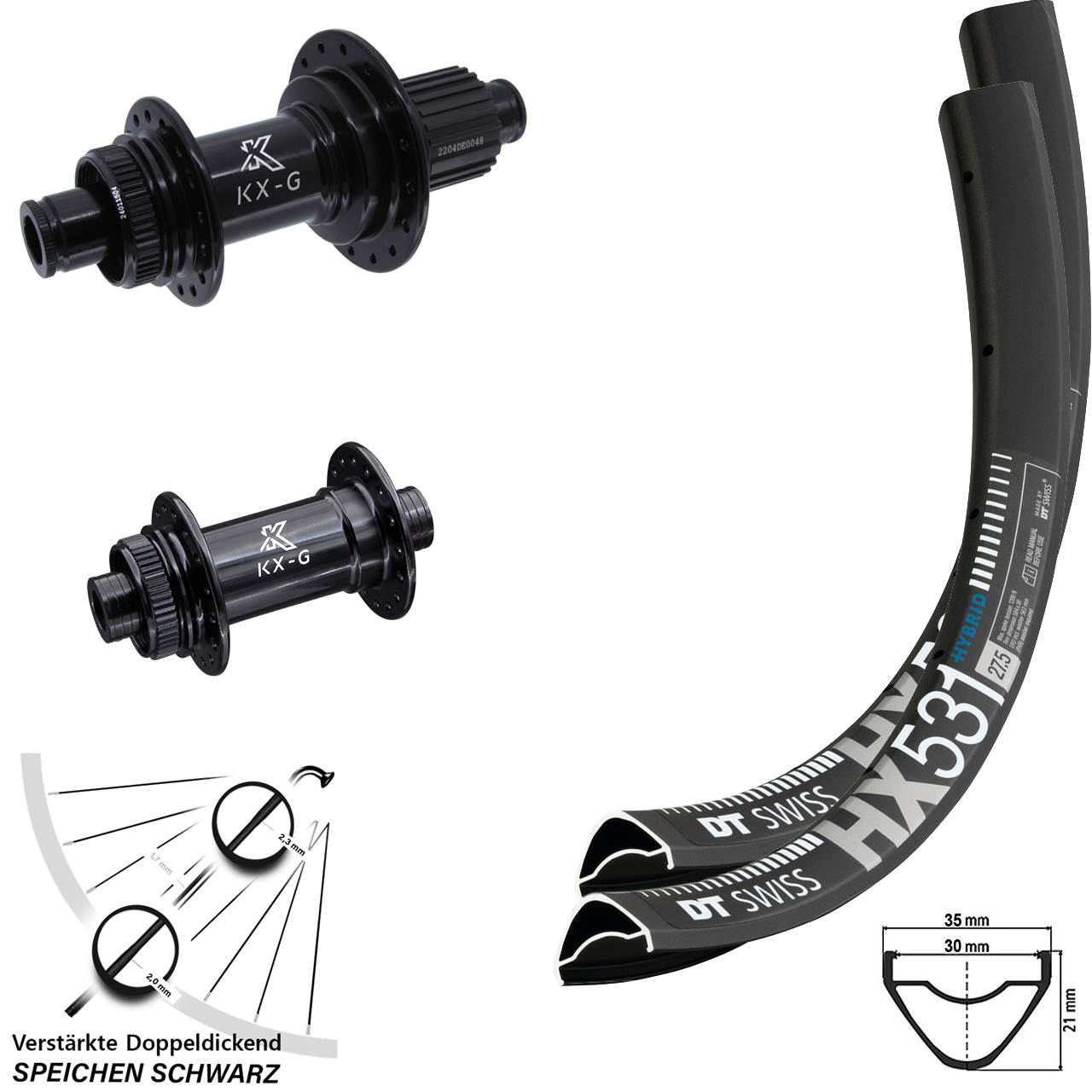Disc Laufrad-Satz 15x100 12x142 29 Zoll DT Swiss HX 531 KX-GS Heavy Duty Micro Spline