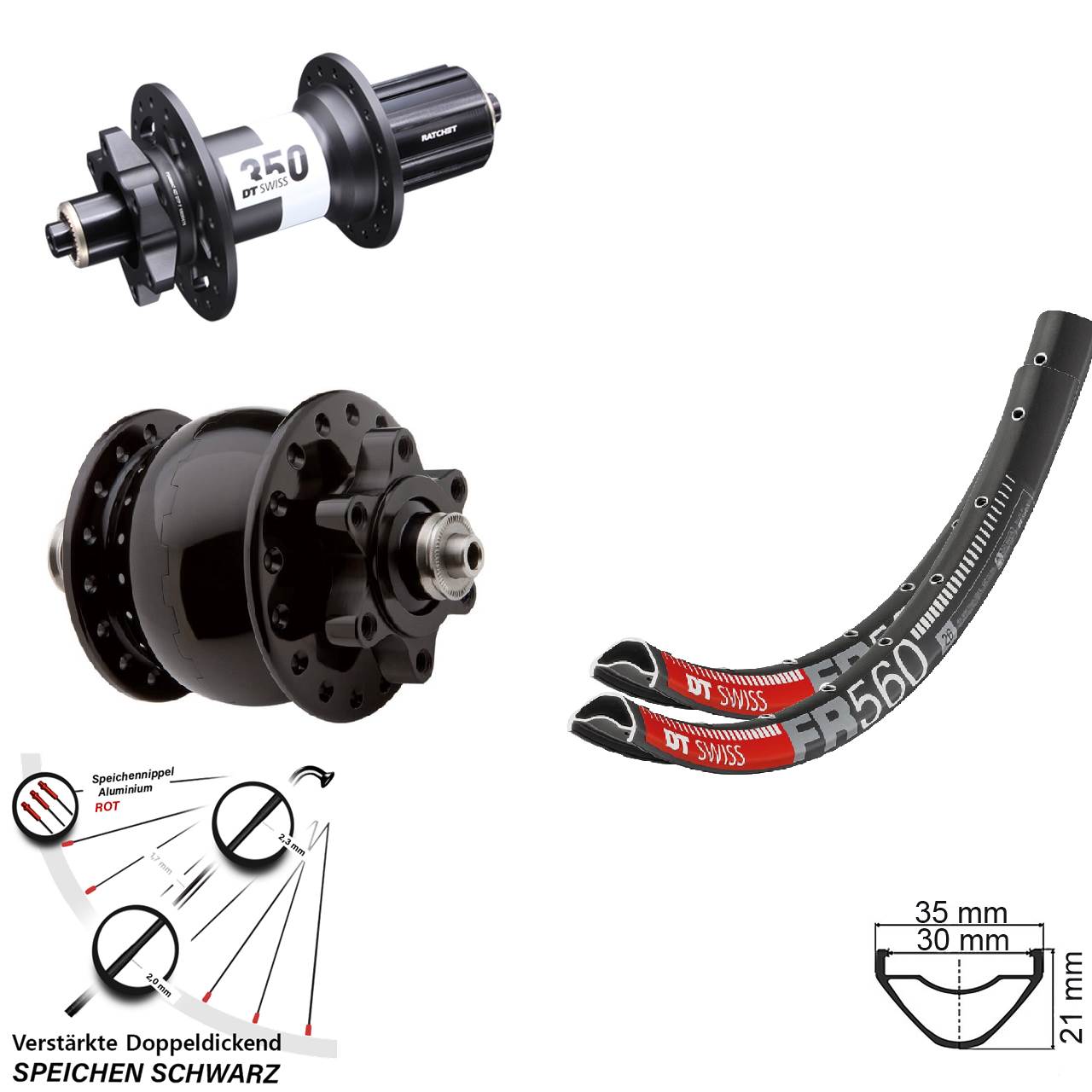 26 Zoll DT Swiss FR 560 350 Ratchet 36 SON 28 6-Loch Laufradsatz QR 8-11 fach
