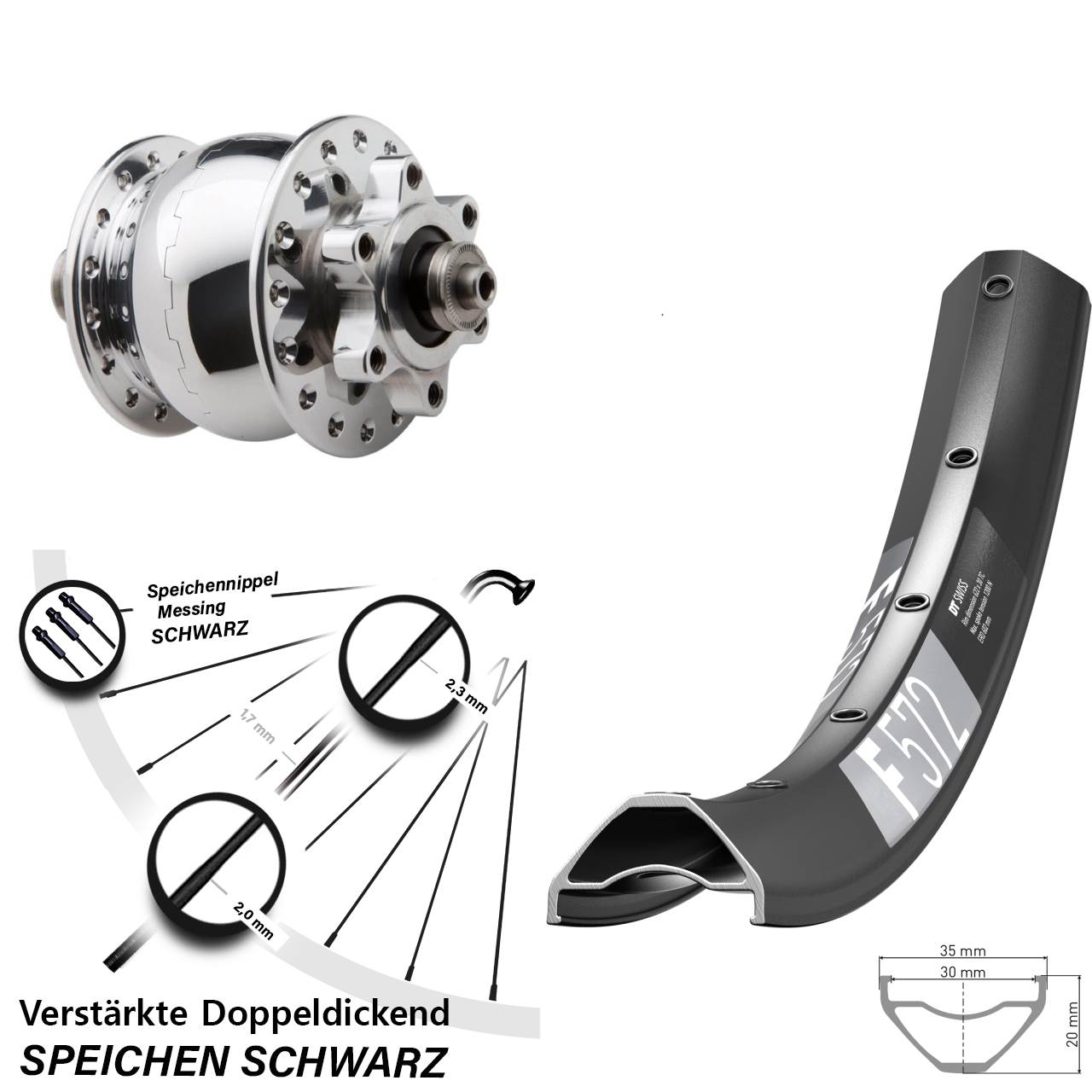 Disc Laufrad mit Nabendynamo 29 Zoll DT Swiss F 572 SON 28 für Schnellspanner