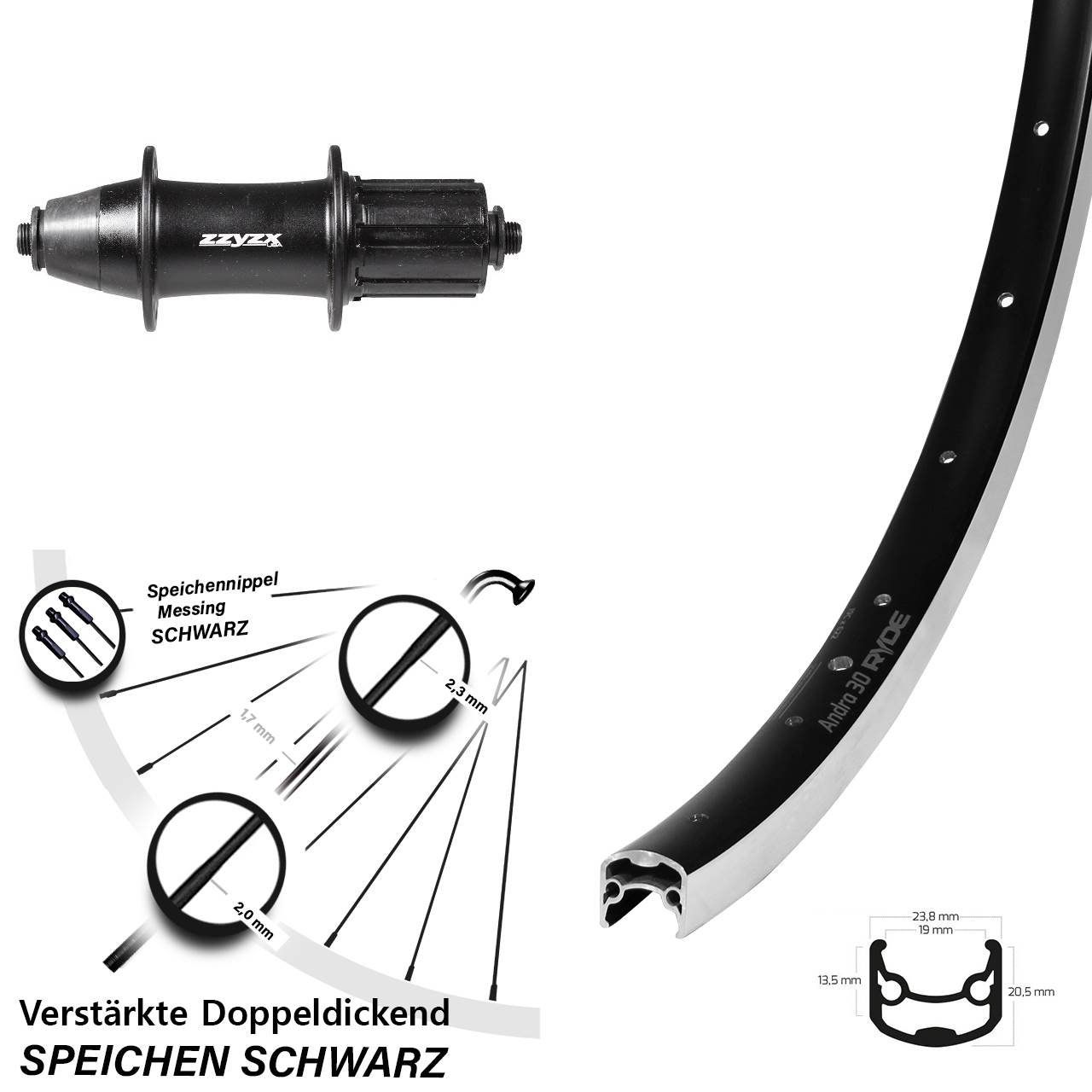 Hinterrad QR 28 Zoll Ryde Andra 30 Formula OV-32 8-11 fach HG