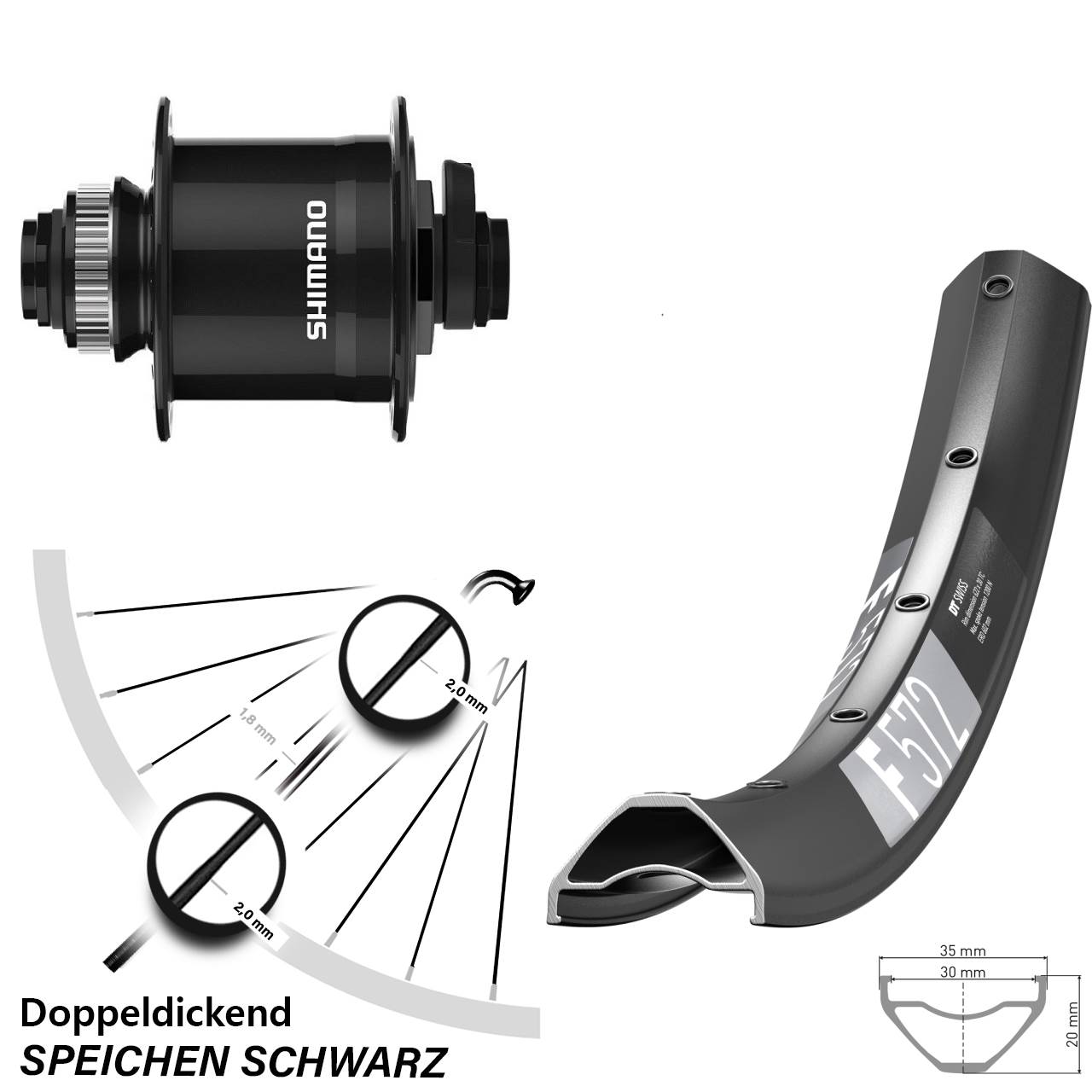29 Zoll DT Swiss F572 Shimano DH-UR708-3D Disc Nabendynamolaufrad 15x100