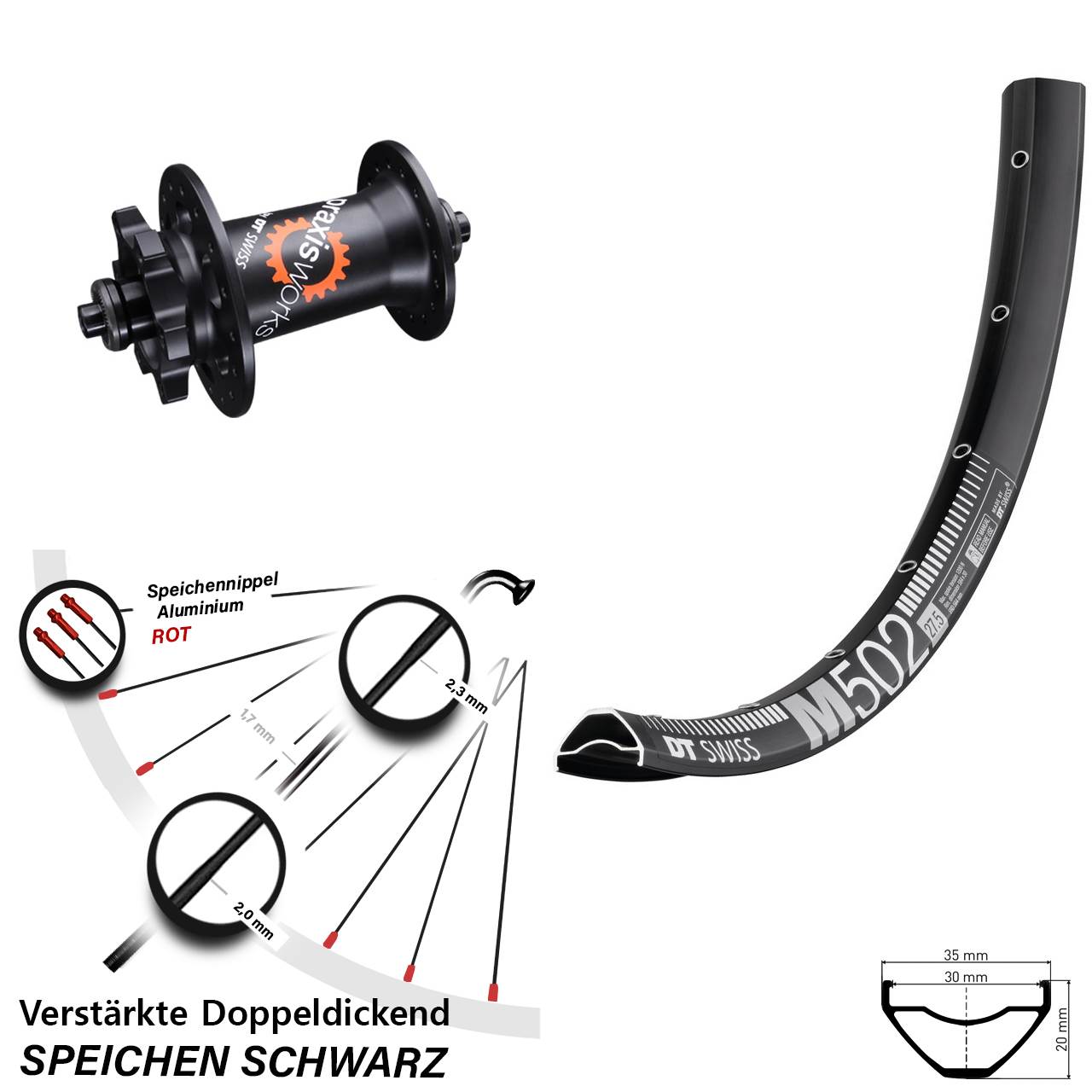 Vorderrad 6-Loch 29 Zoll DT Swiss M502-350 QR für Schnellspanner