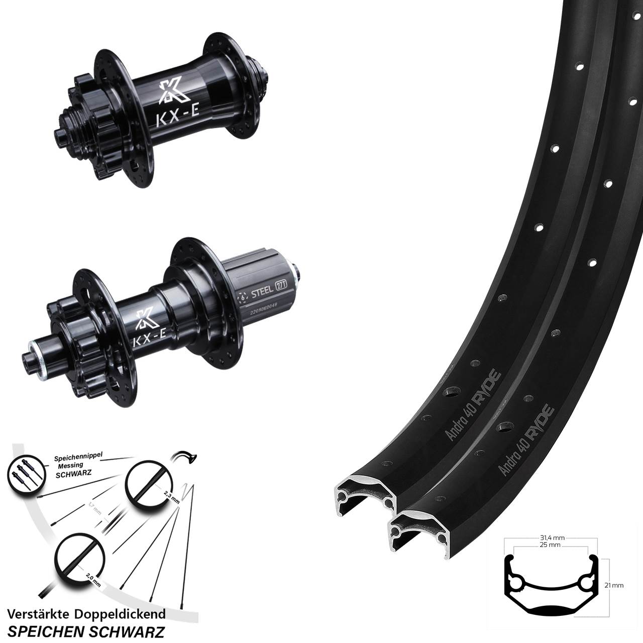Disc Laufrad-Satz für Schnellspanner 20/26 Zoll Ryde Andra 40 KX-E 8-12 fach