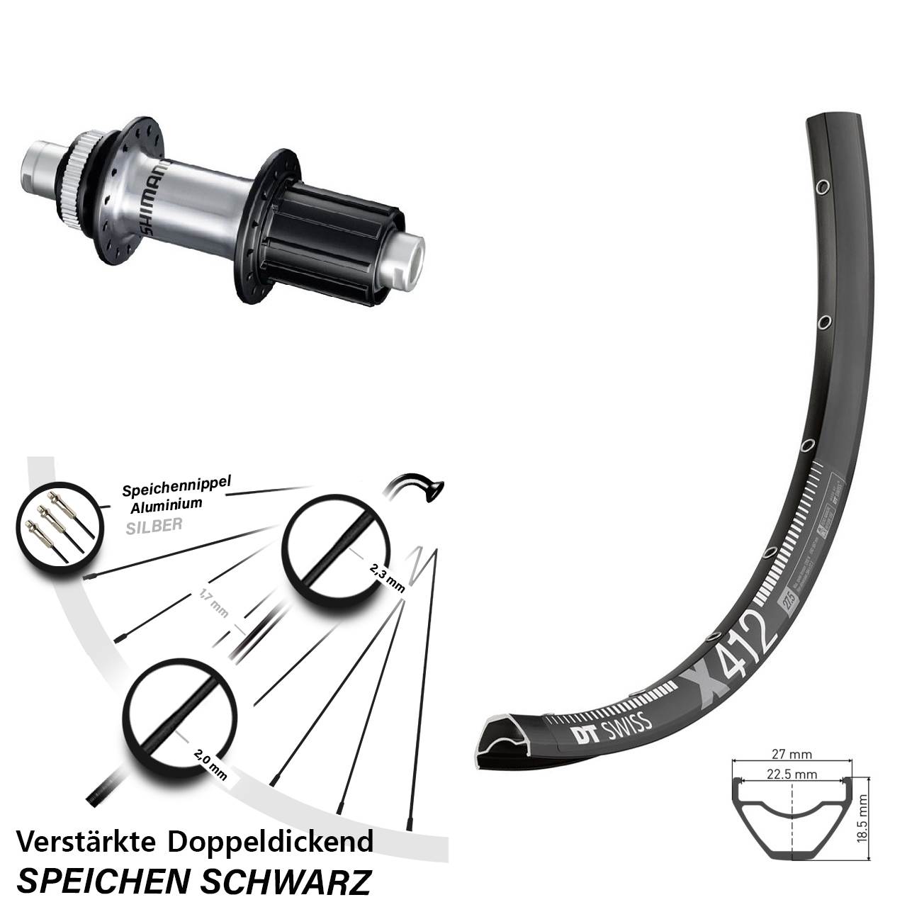 DT Swiss X 412 Shimano GRX 29 Zoll Centerlock Hinterrad 12x142 8-12 fach
