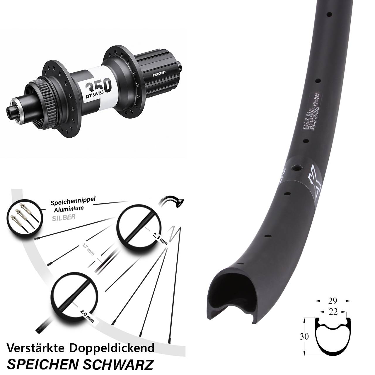 Centerlock Hinterrad QR 29 Zoll KX-RC Gravel Carbon DT Swiss 350 Road 11-12 fach