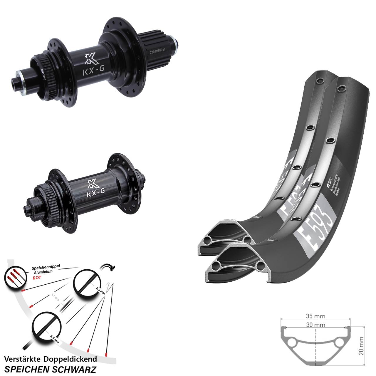 Disc Laufradsatz für Schnellspanner 29 Zoll DT Swiss E593 KX-GS verstärkt Micro Spline