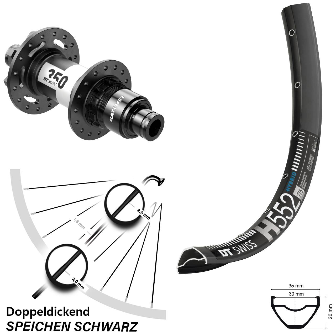 Hinterrad 29 Zoll DT Swiss H 552-350 6-Loch Sram XD Boost