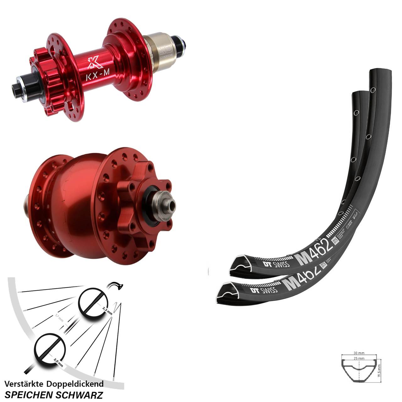 DT Swiss M462 KX-M rot SON 28 29 Zoll Disc Laufradsatz QR SRAM XD