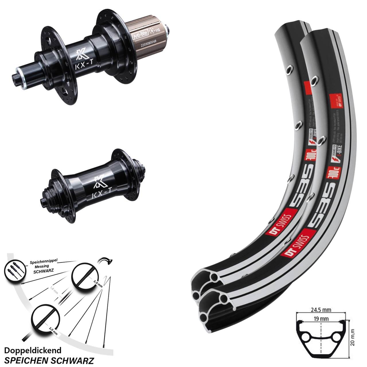 28 Zoll DT Swiss 535 KX-T Laufrad-Satz für Schnellspanner 8-11 fach