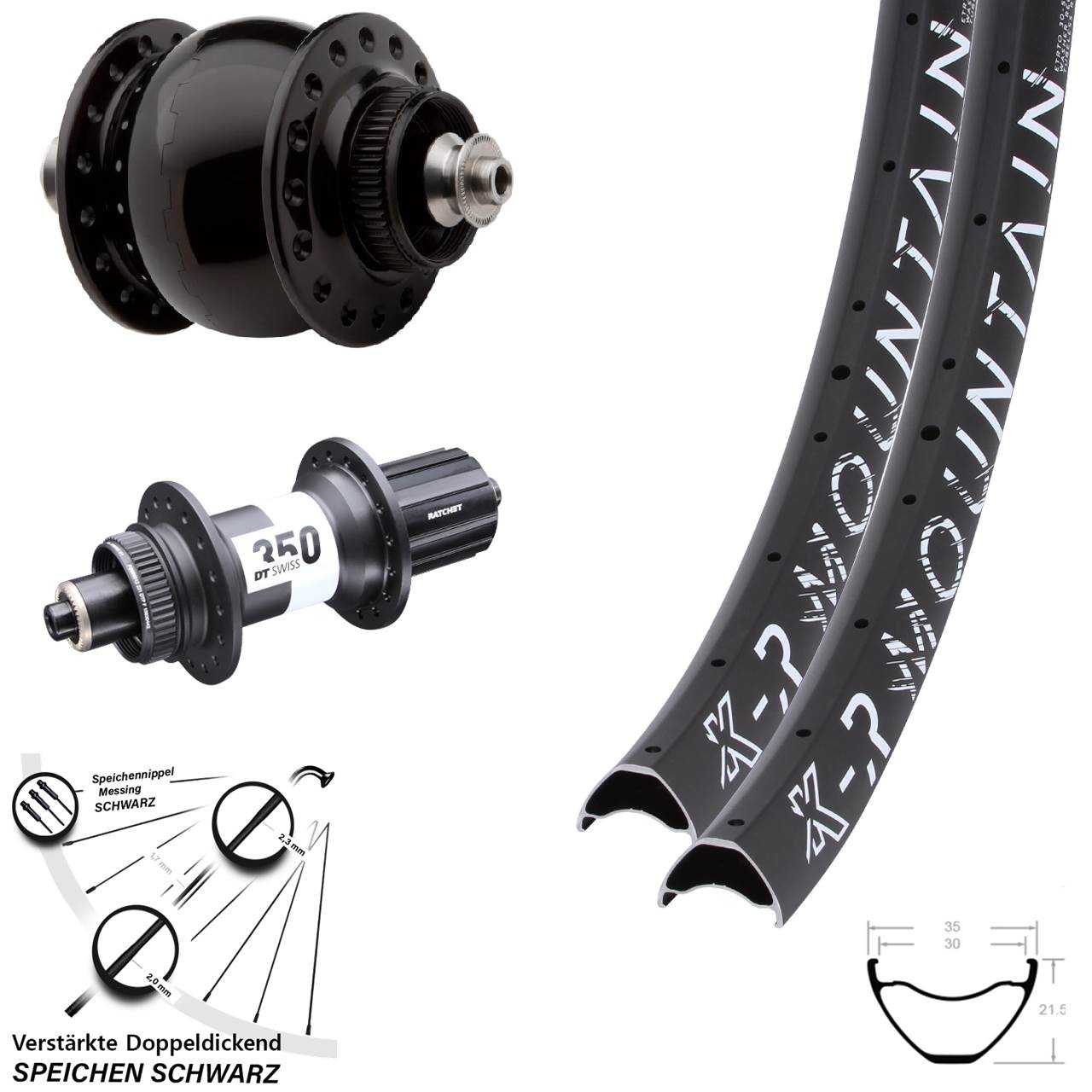 27,5/29 Zoll KX-R Mountain DT Swiss 350 Ratchet 36 SONdelux Laufradsatz Centerlock QR