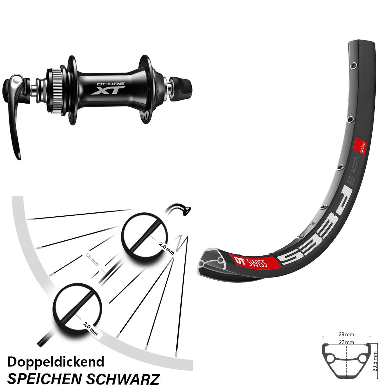 DT Swiss 533 D Scheibenbrems-Vorderrad 27,5 Zoll mit Shimano XT Nabe