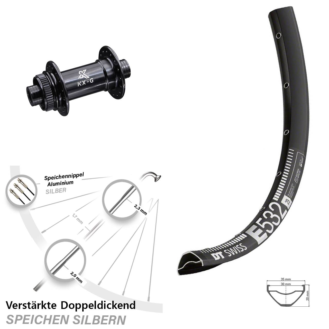 Vorderrad Centerlock 29 Zoll DT Swiss E 532 KX-G 15x100