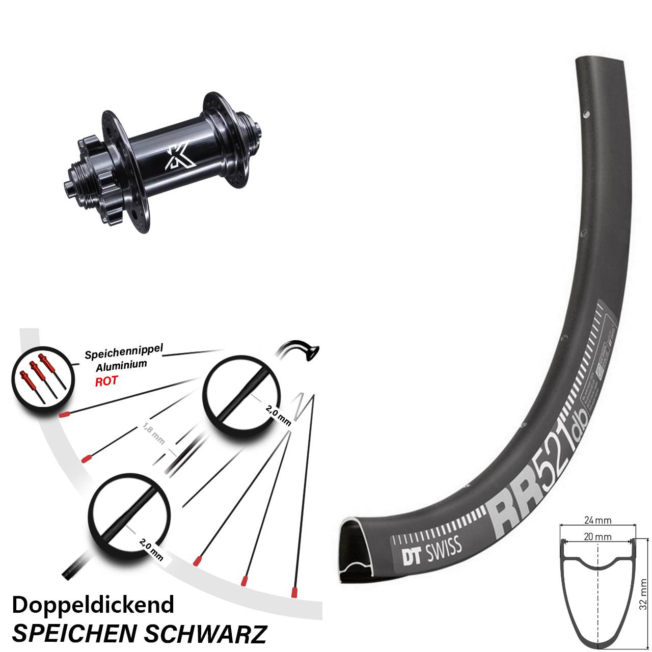 Disc Laufrad für Schnellspanner 28 Zoll DT Swiss RR521 KX-M