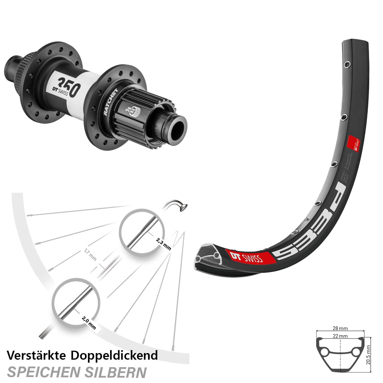 Hinterrad 28-29 Zoll DT Swiss 533d-350 Ratchet 36 Shimano Micro Spline 12x142