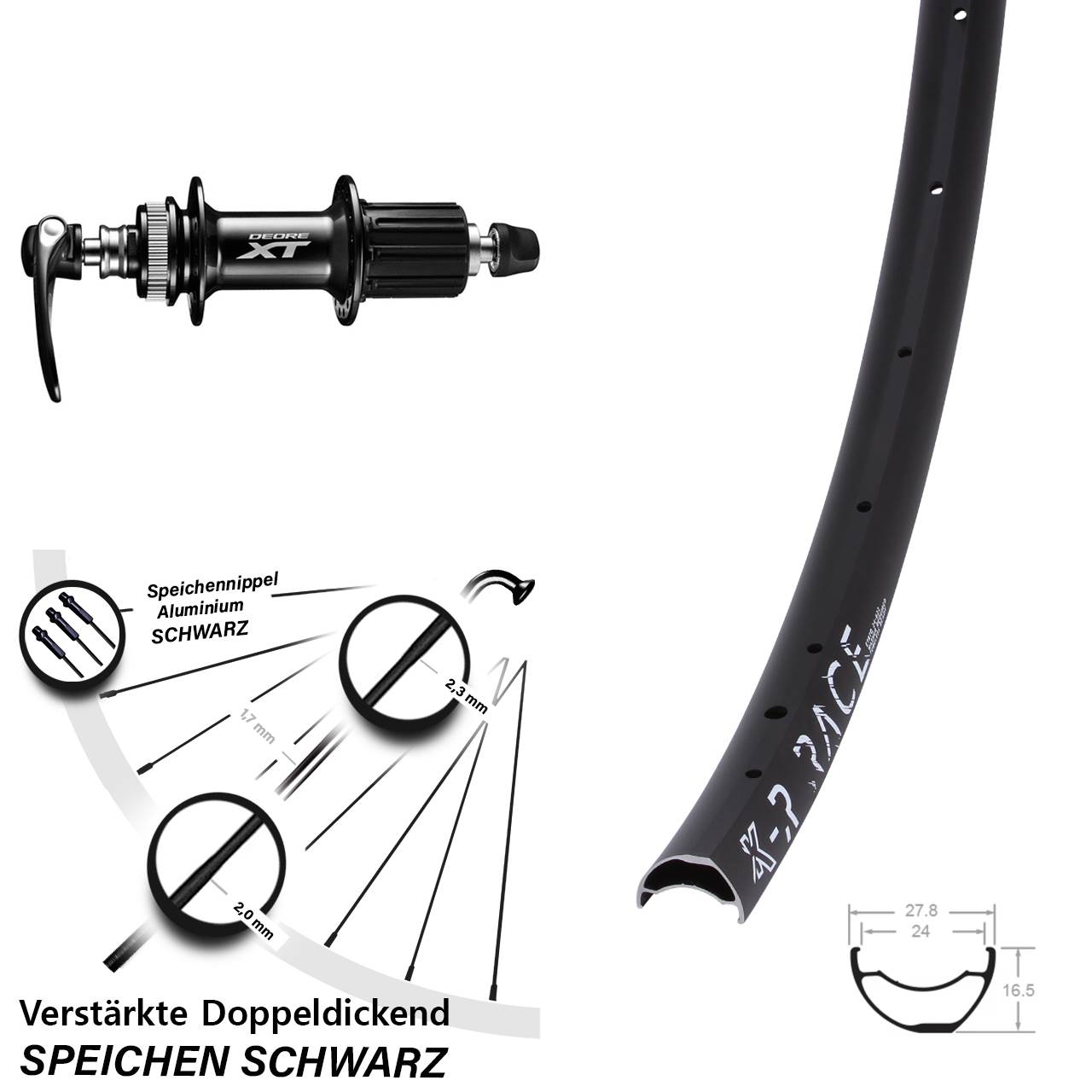 29 Zoll KX-R Race Shimano XT Disc Hinterrad für Schnellspanner 8-11 fach HG