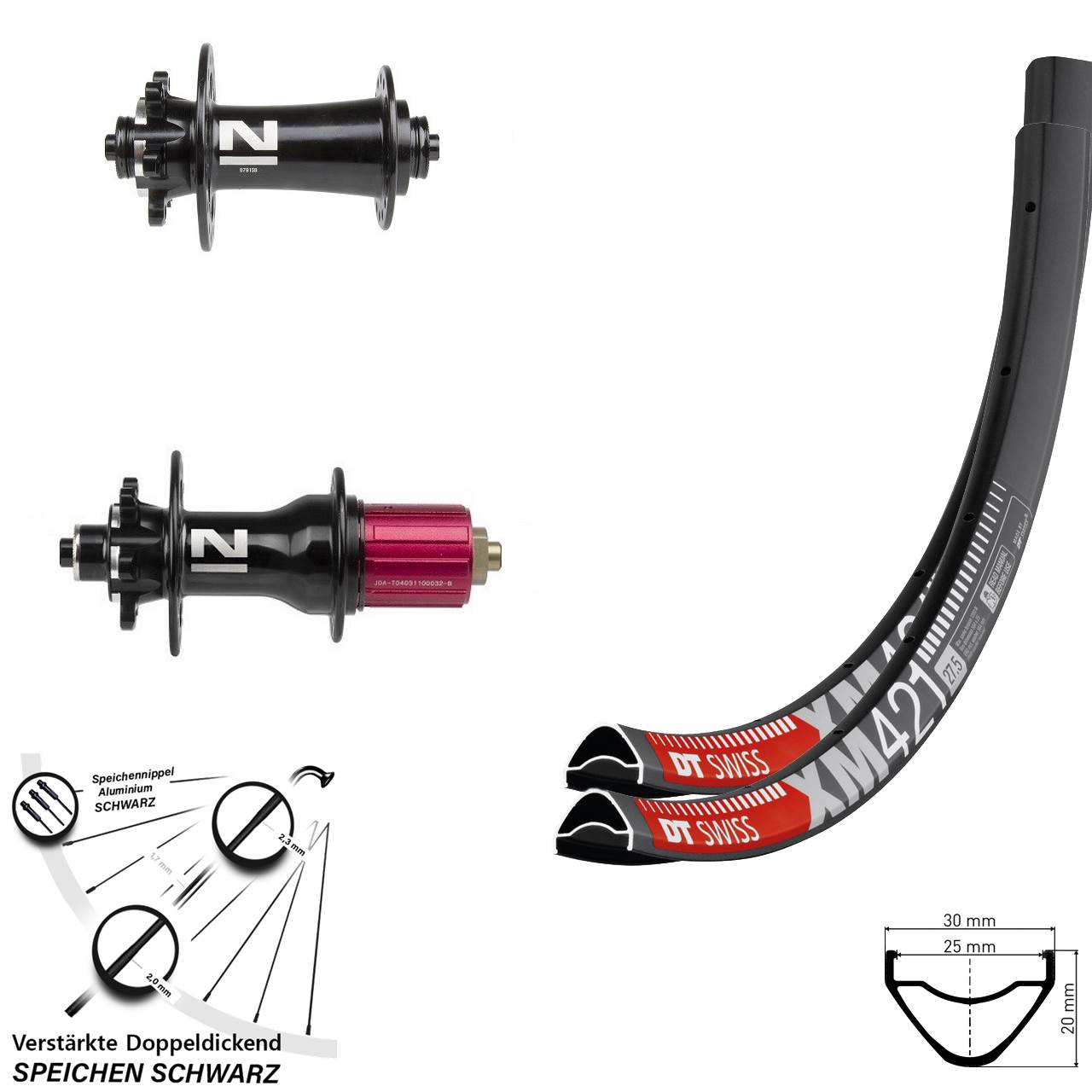 29 Zoll Laufradsatz 6-Loch DT Swiss XM421 Novatec D791SB-D792SB 8-12 fach QR