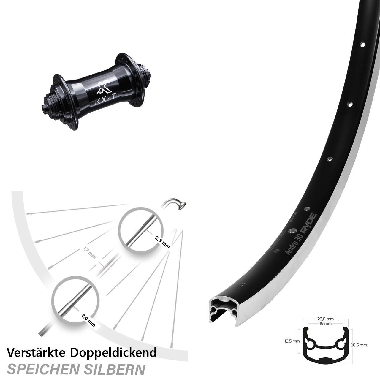 Vorderrad 28 Zoll Ryde Andra 30 KX-T 4-fach gelagert QR