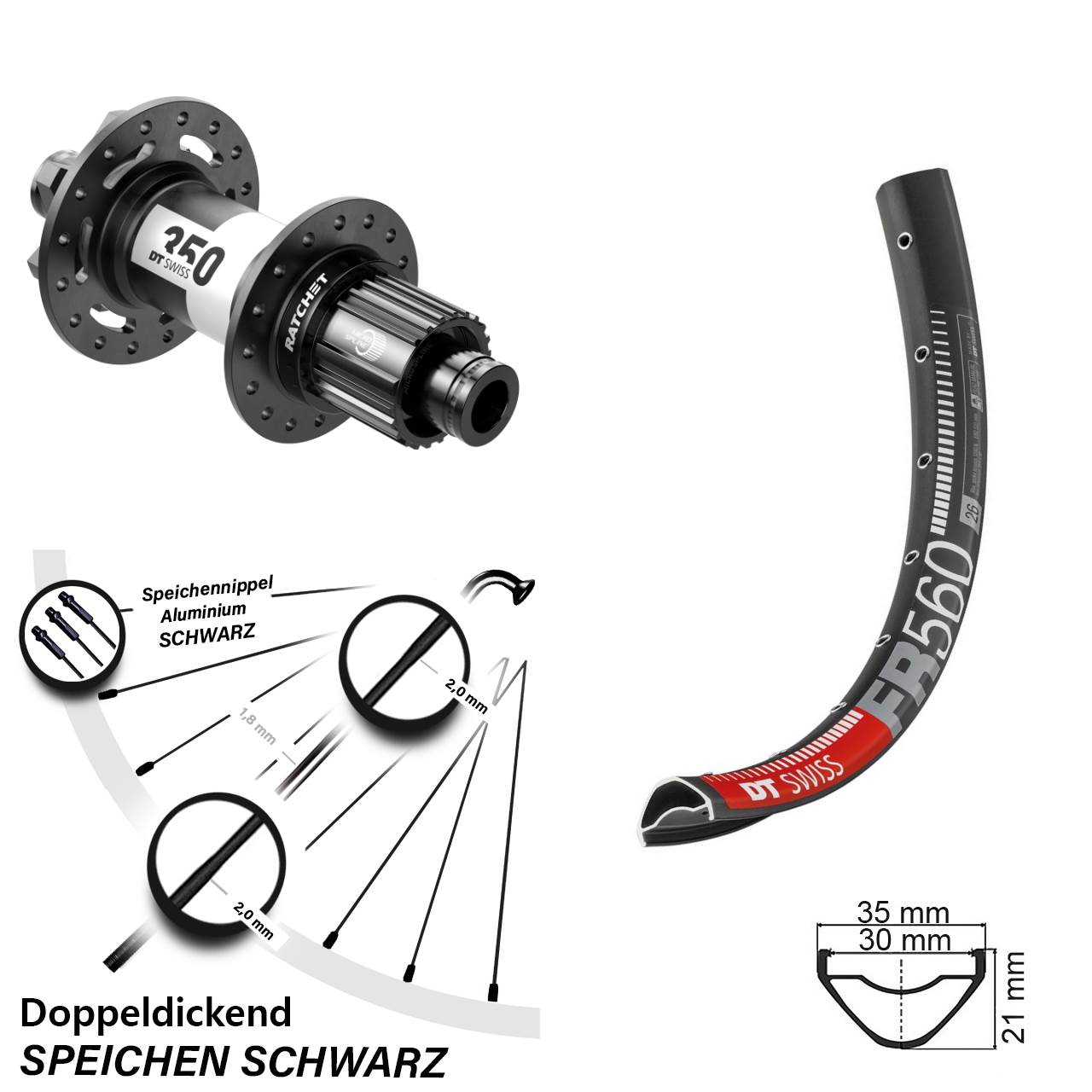 Boost Disc Hinterrad 12x148 26 Zoll DT Swiss FR560 DT Swiss 350 Micro Spline