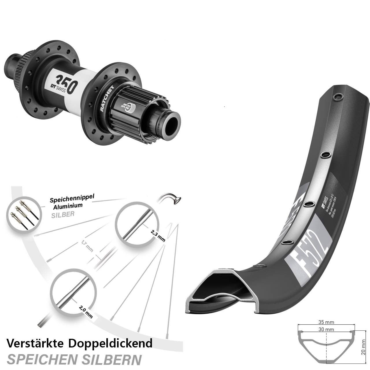DT Swiss F572-350 Ratchet 36 29 Zoll Centerlock Hinterrad 12x148 Boost Micro Spline