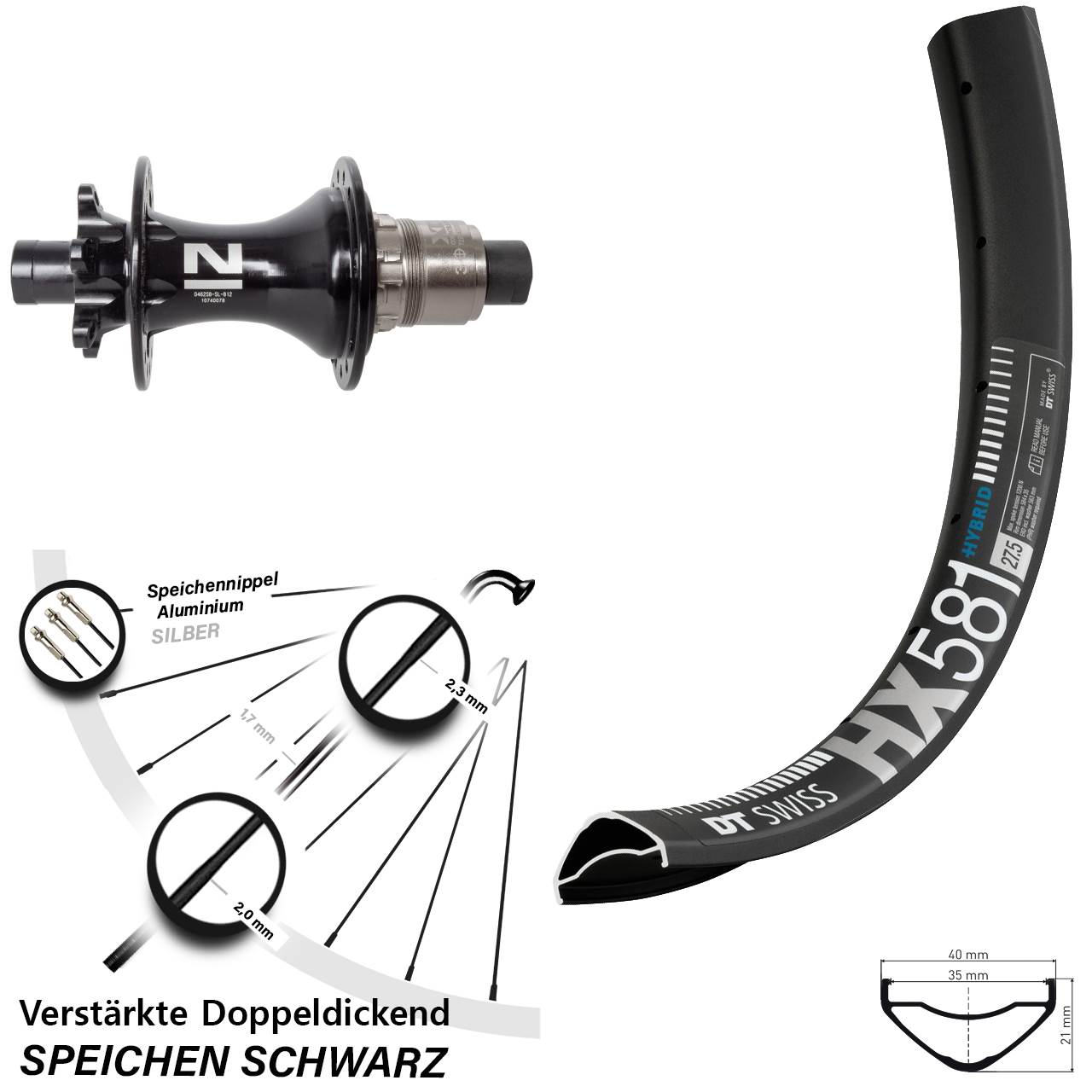 27,5 Zoll DT Swiss HX581 Novatec D462SB Hinterrad 6-Loch 12x148 XD