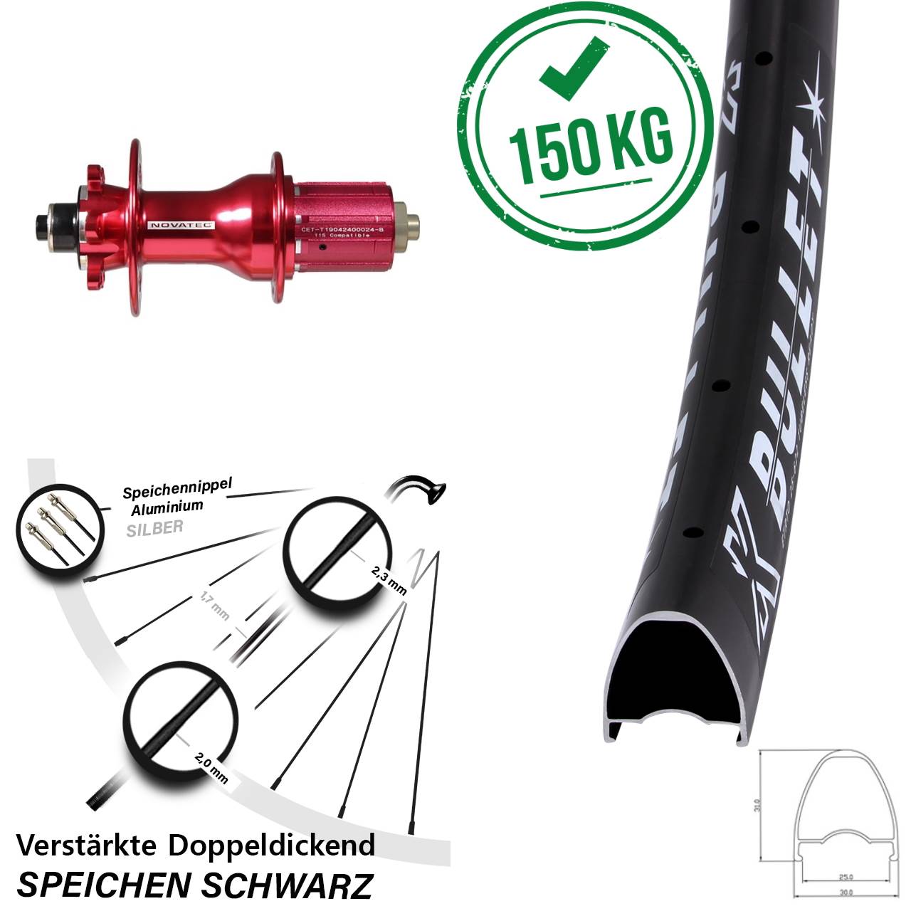 KX Bullet Novatec D792SB 29 Zoll Hinterrad 6-Loch QR 8-12 fach