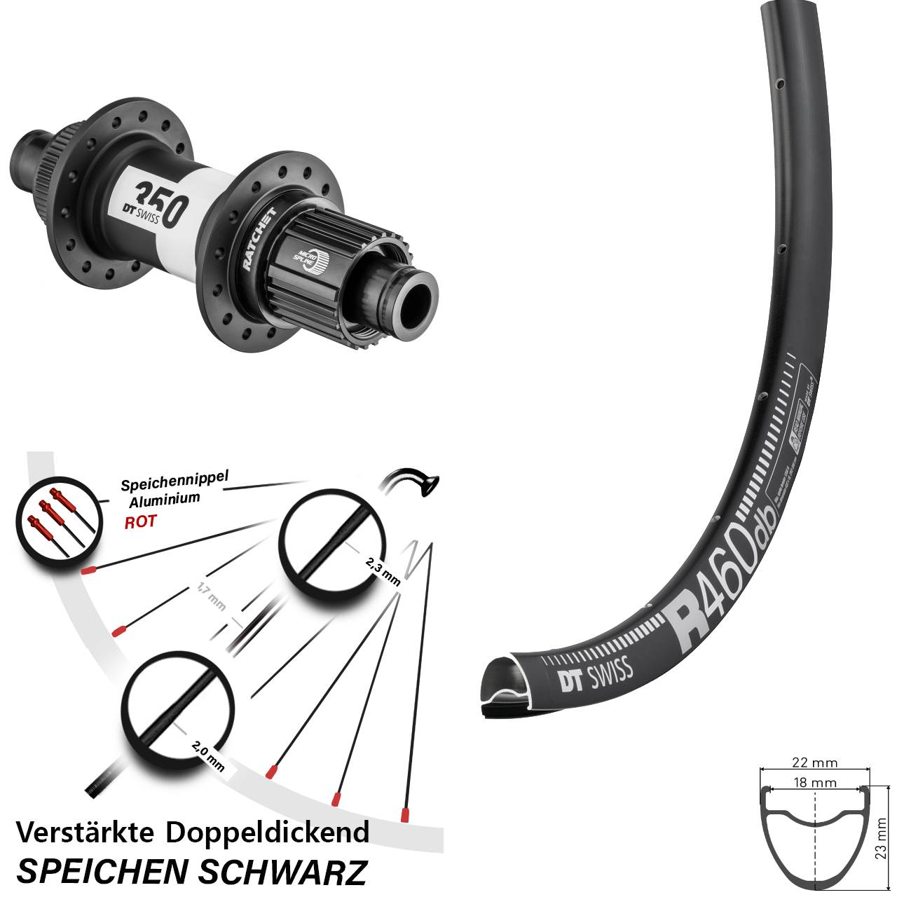 Disc Hinterrad 28 Zoll DT Swiss R 460-350 Ratchet 36 Micro Spline 12x142