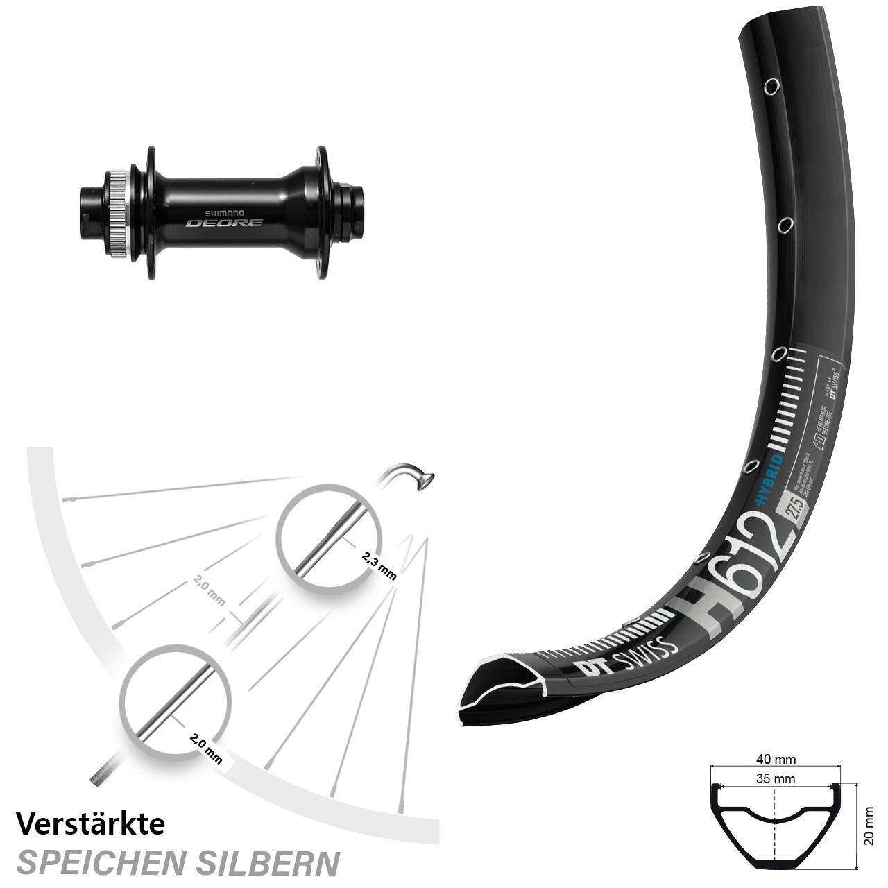 DT Swiss H612 Shimano HB-M6010-B 27,5 Zoll Vorderrad Centerlock 15x110 Boost