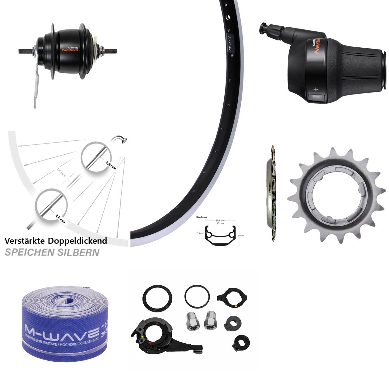 28 Zoll Ryde Andra 40 Hinterrad Shimano Nexus 8 Gang Rücktritt