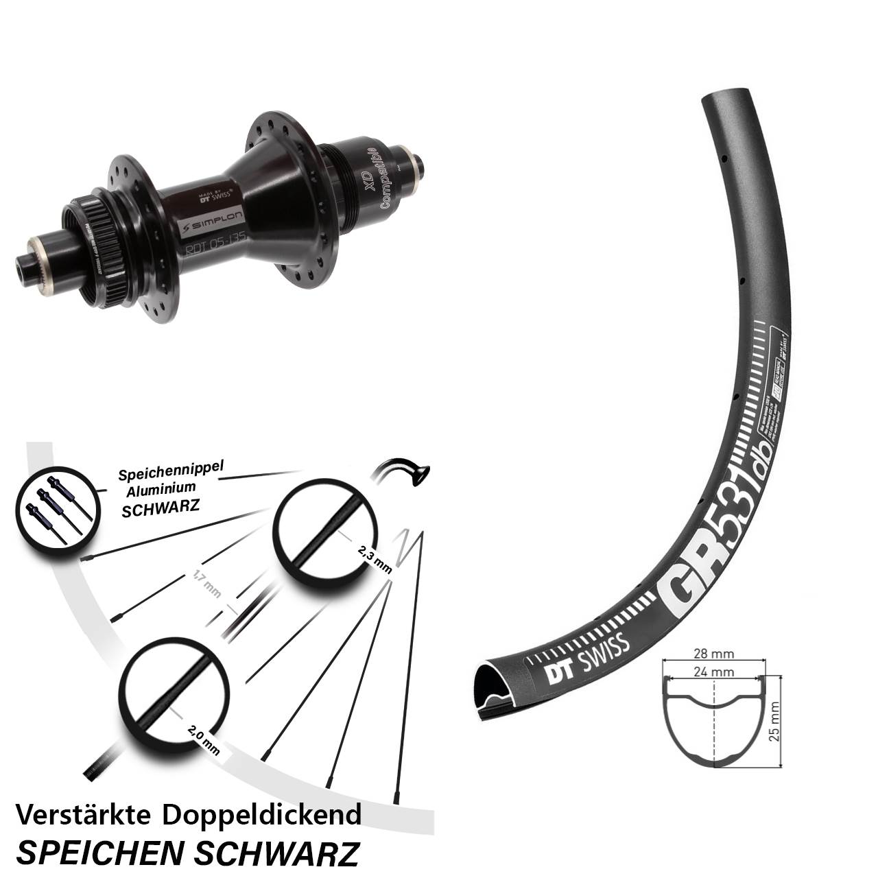 Hinterrad Centerlock 28 Zoll DT Swiss GR531-370 XD QR