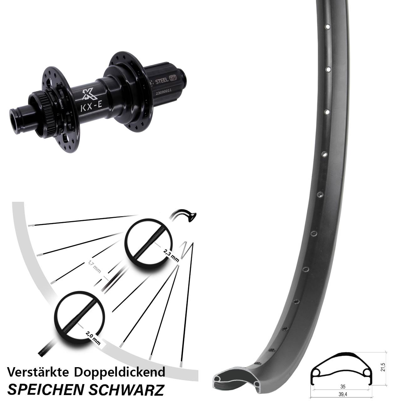 27,5 Zoll Ambrosio E35 KX-E Heavy Duty Hinterrad Centerlock 12x148 8-12 fach