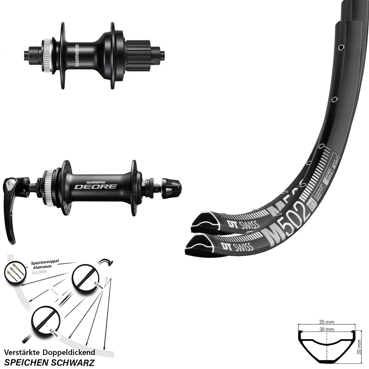 DT Swiss M 502 Shimano Deore MT500 29 Zoll Laufradsatz Centerlock QR Micro Spline