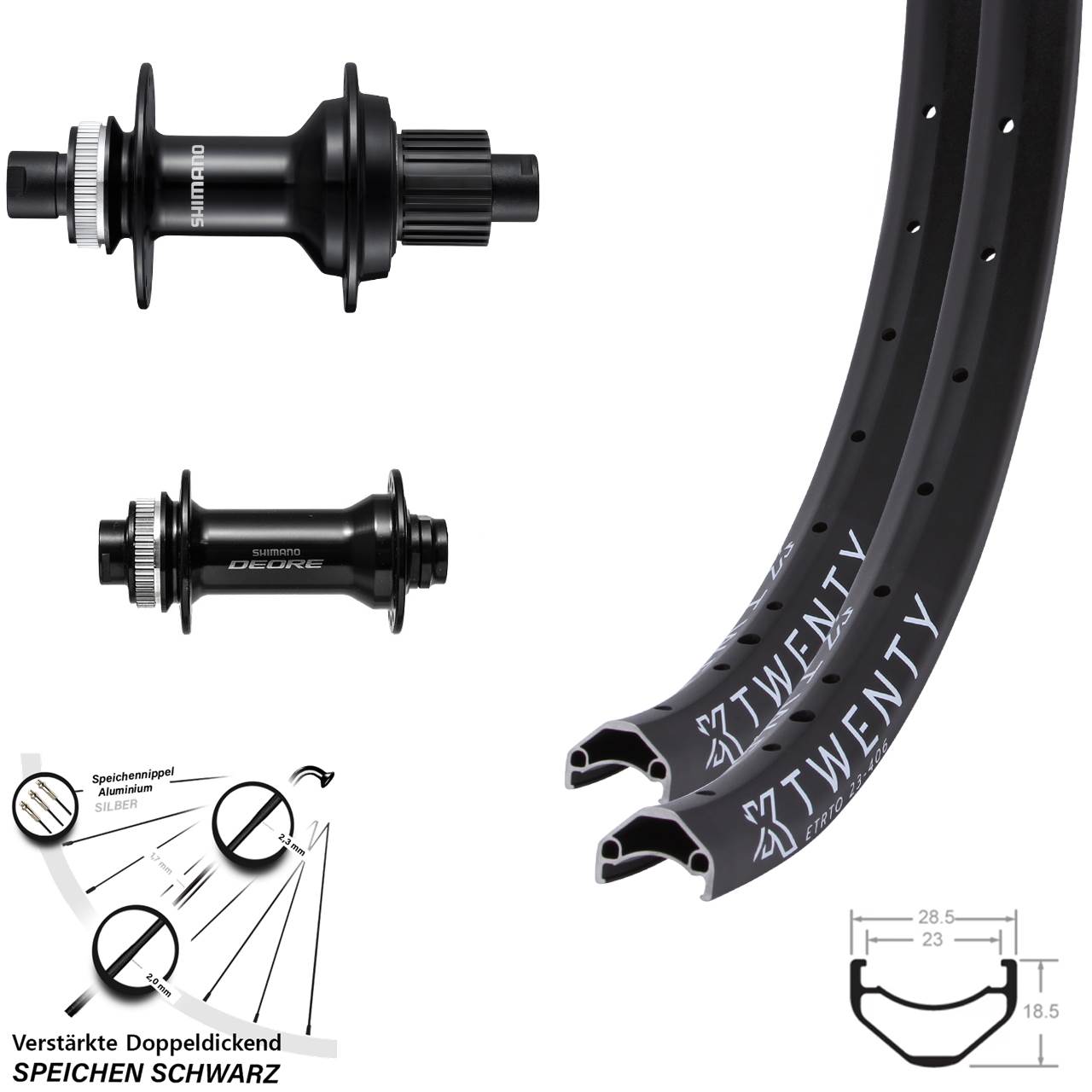 20 Zoll KX Twenty Shimano FH-MT510B HB-M6010-B Disc Laufradsatz Micro Spline Boost