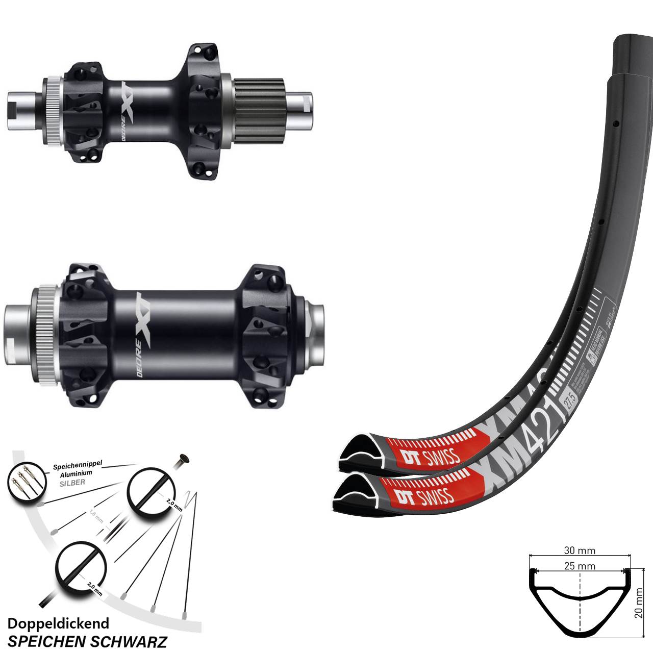 29 Zoll Laufradsatz DT Swiss XM 421 Shimano XT Boost Straightpull 12-fach Micro Spline