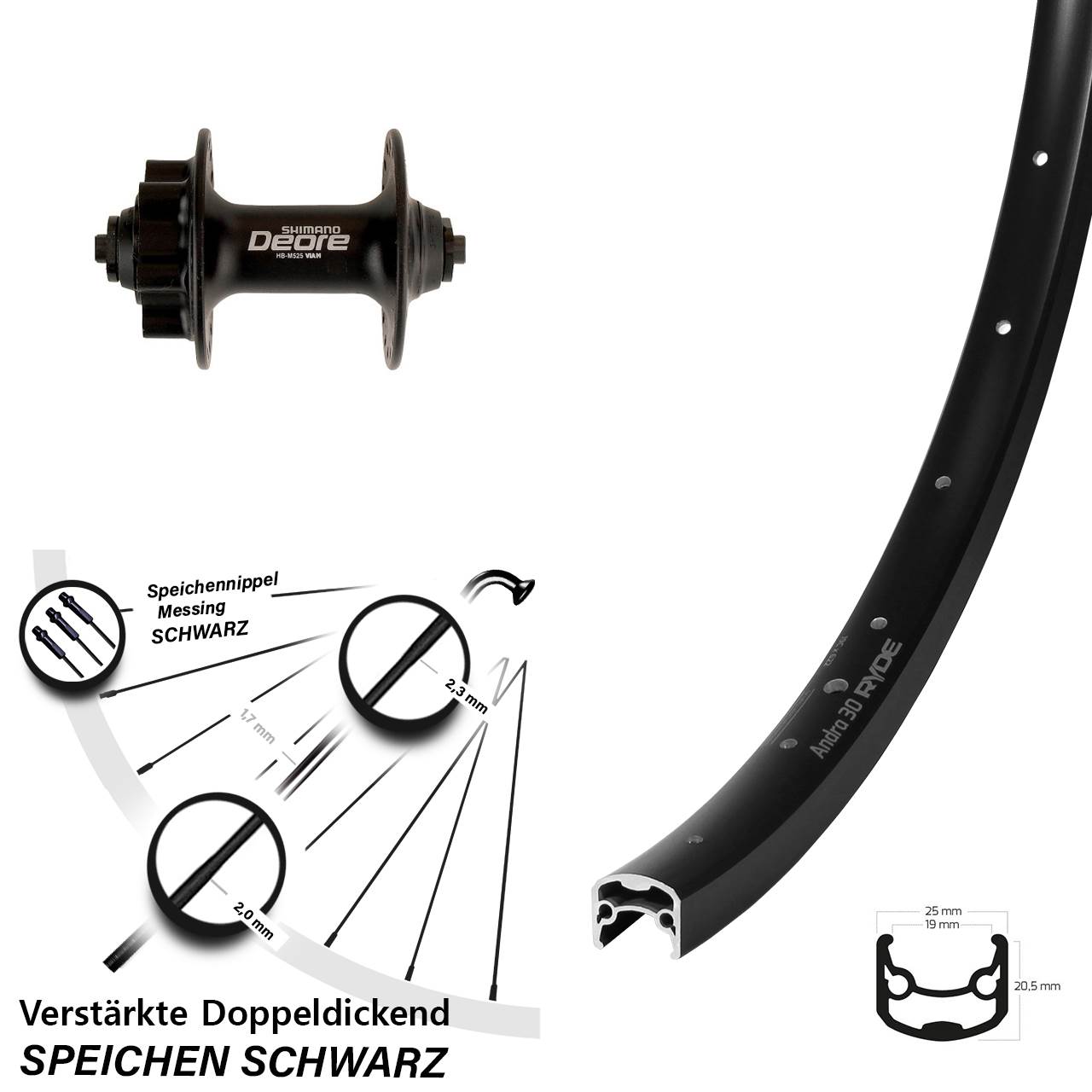 Disc Laufrad QR 28 Zoll Ryde Andra 30 Shimano Deore HB-M525