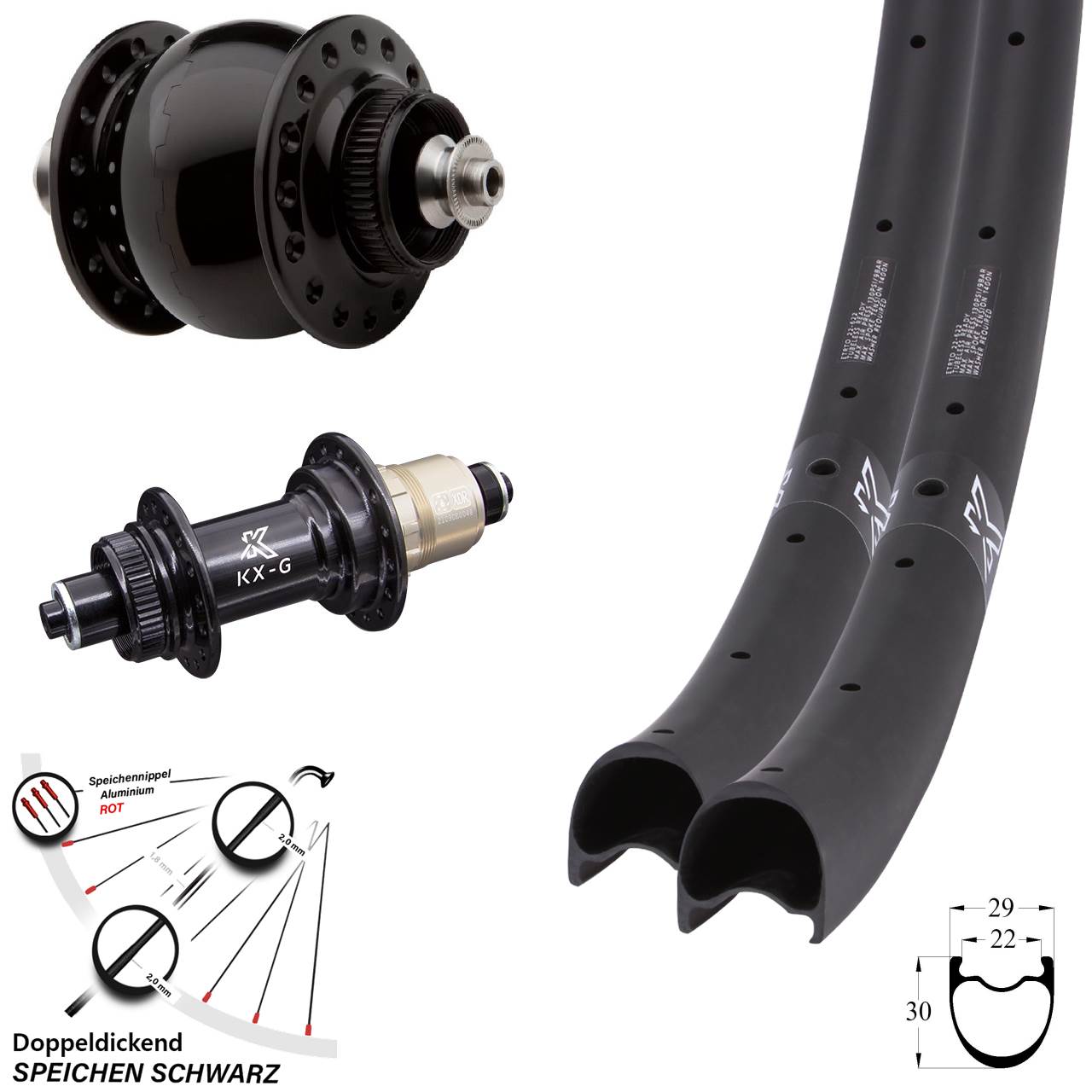 KX-GRC Gravel Carbon SON 28 28-29 Zoll Laufradsatz Centerlock QR XDR 11-12 fach
